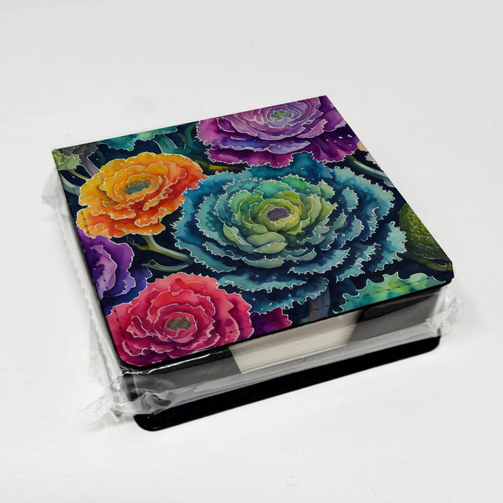 Ornamental Kale in Color PU Leather Note Paper Holder with Artist-Designed Cover, Desk Accessory, Office Gift
