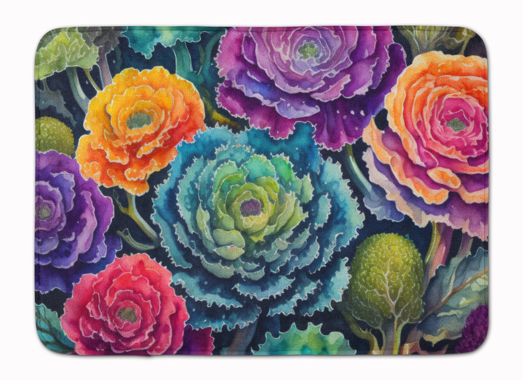 Ornamental Kale in Color Memory Foam Kitchen Mat Machine Washable Anti-Fatigue Cushion Comfort Bath or Kitchen Rug