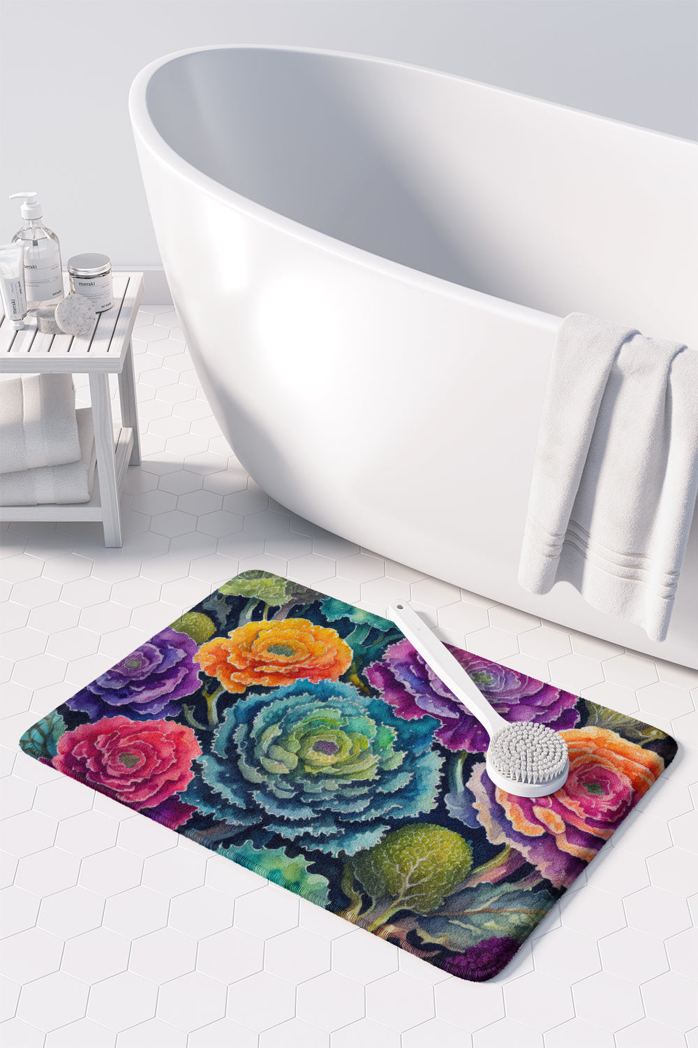 Ornamental Kale in Color Memory Foam Kitchen Mat Machine Washable Anti-Fatigue Cushion Comfort Bath or Kitchen Rug