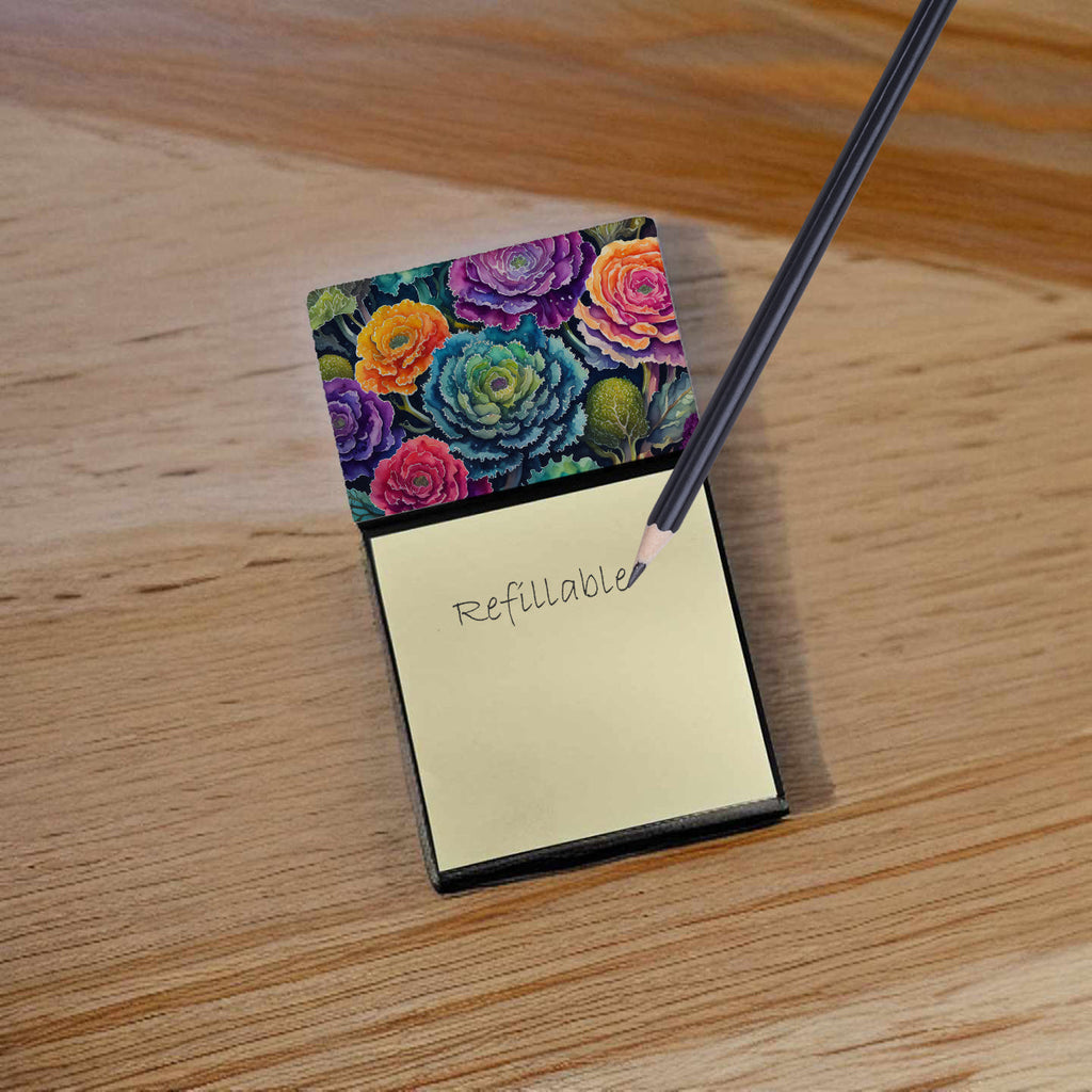 Ornamental Kale in Color Watercolor Sticky Note Holder Refillable Dispenser Desk Accessory 3x3 Pad Gift