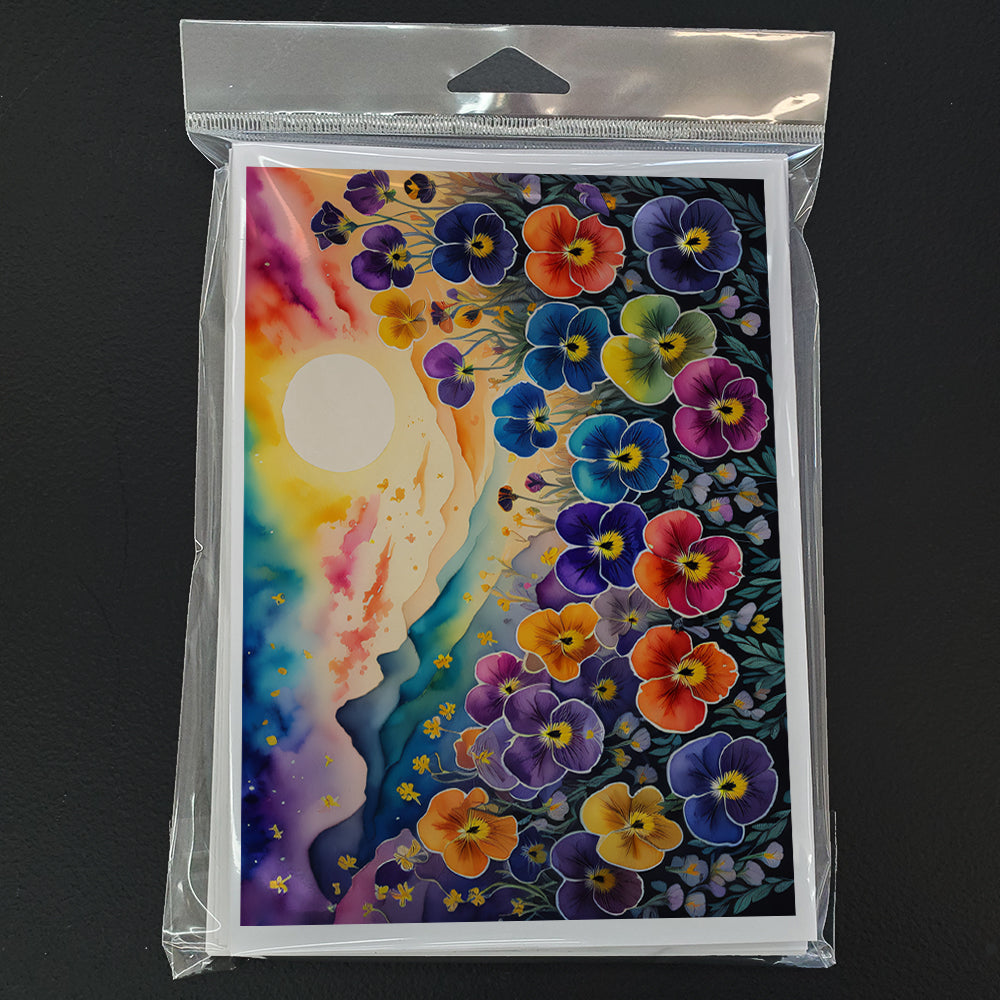 Pansies in Color Greeting Cards Pack of 8 Blank Cards with Envelopes Whimsical A7 Size 5x7