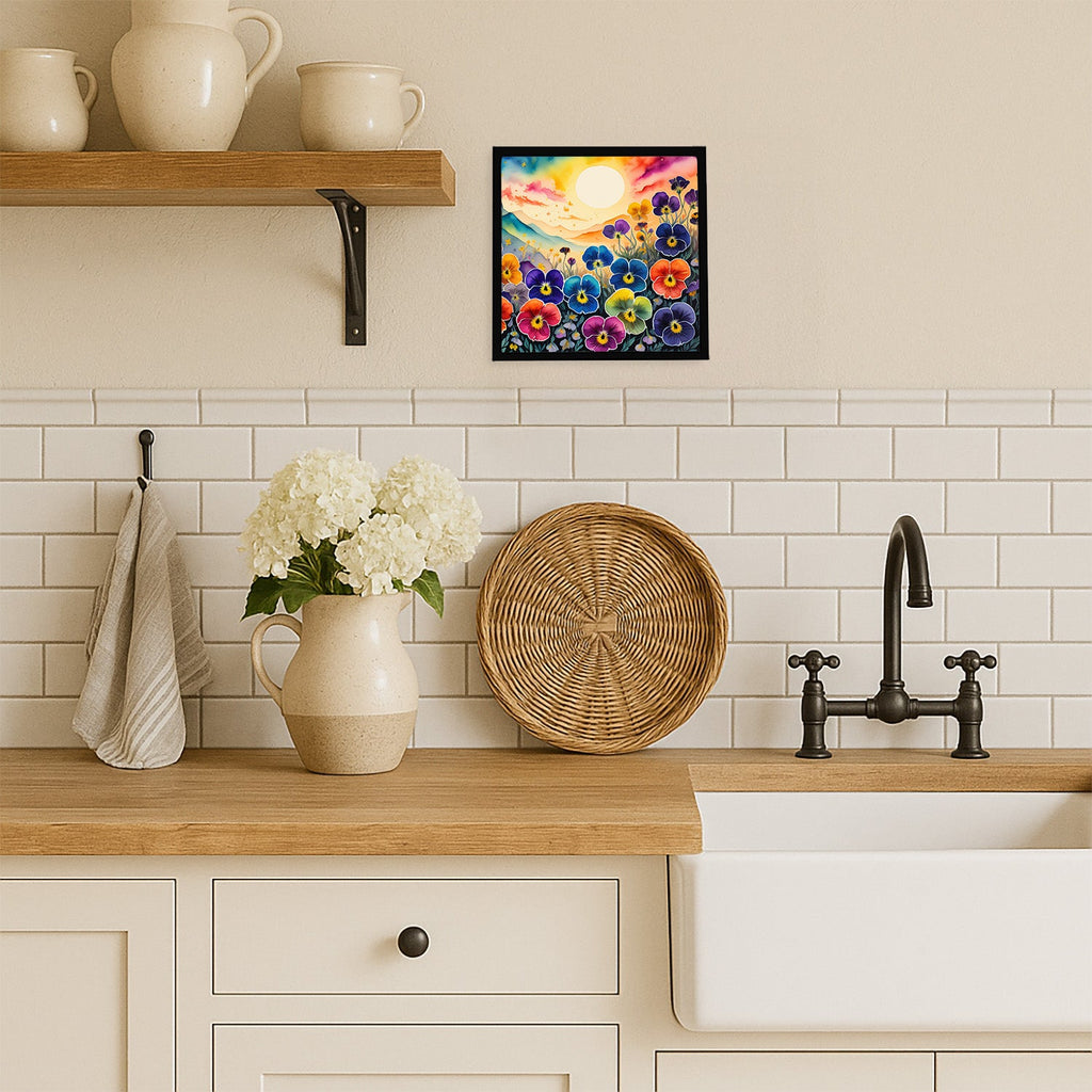 Pansies in Color Framed Metal Print Bathroom, Kitchen, Office, Home Decor Wall Art Ready to Hang, Square, 8X8