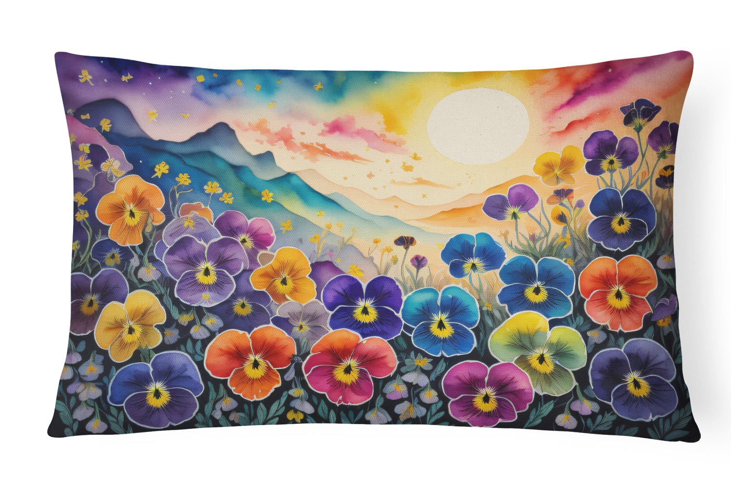 Pansies in Color Decorative Throw Pillow 12x16 Indoor Outdoor Accent Cushion, Fabric Cover with Insert for Sofa, Bed, Porch & Living Room