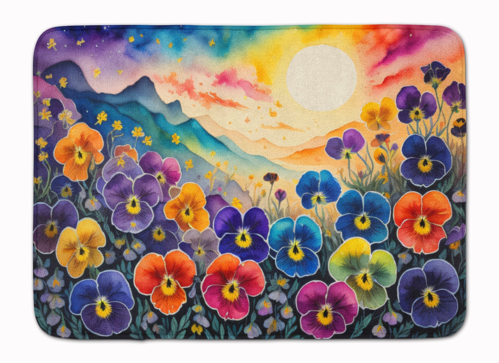Pansies in Color Memory Foam Kitchen Mat Machine Washable Anti-Fatigue Cushion Comfort Bath or Kitchen Rug