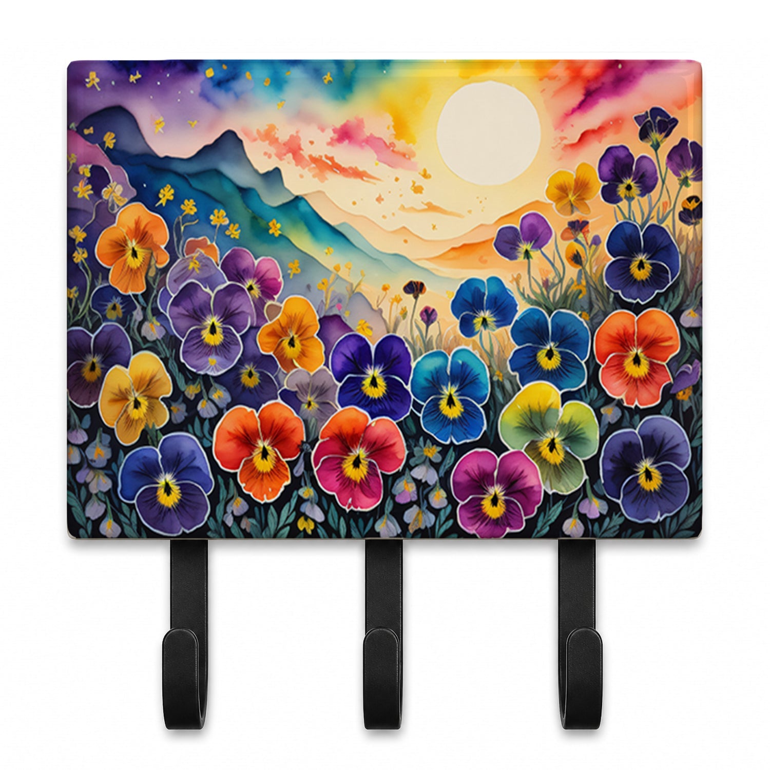 Pansies in Color Leash or Key Holder Wall Hooks, Coat Rack Wall Mount, for Hanging Keys, Towels, Aprons, Leashes