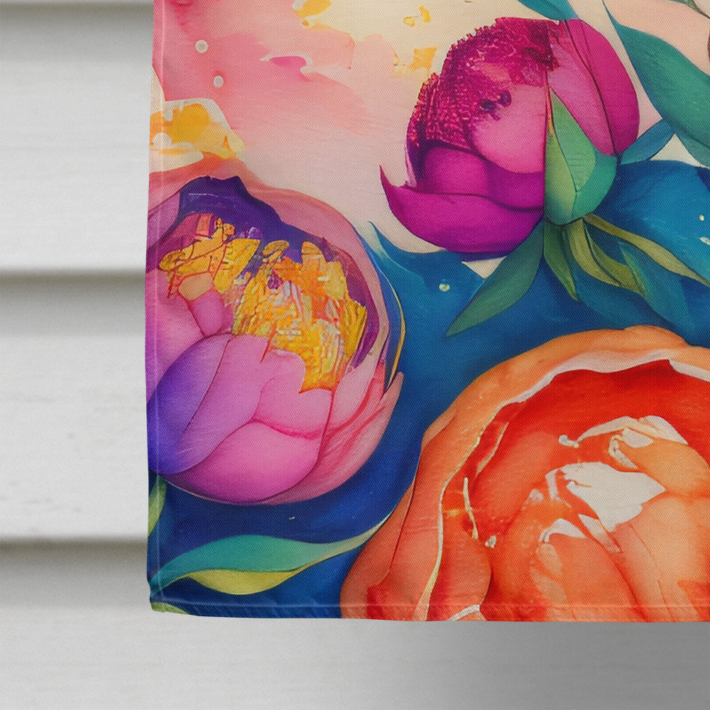 Peonies in Color House Flag 28x40 Porch Sleeve Pole Decorative Outside Yard Banner Artwork Wall Hanging, Polyester