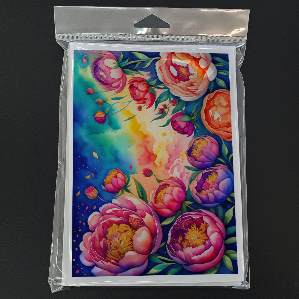 Peonies in Color Greeting Cards Pack of 8 Blank Cards with Envelopes Whimsical A7 Size 5x7