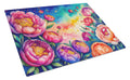 Peonies in Color Cutting Board Tempered Glass Kitchen Cutting Surface, Heat Resistant Chopping, Non-Slip Feet, Food Prep & Serving