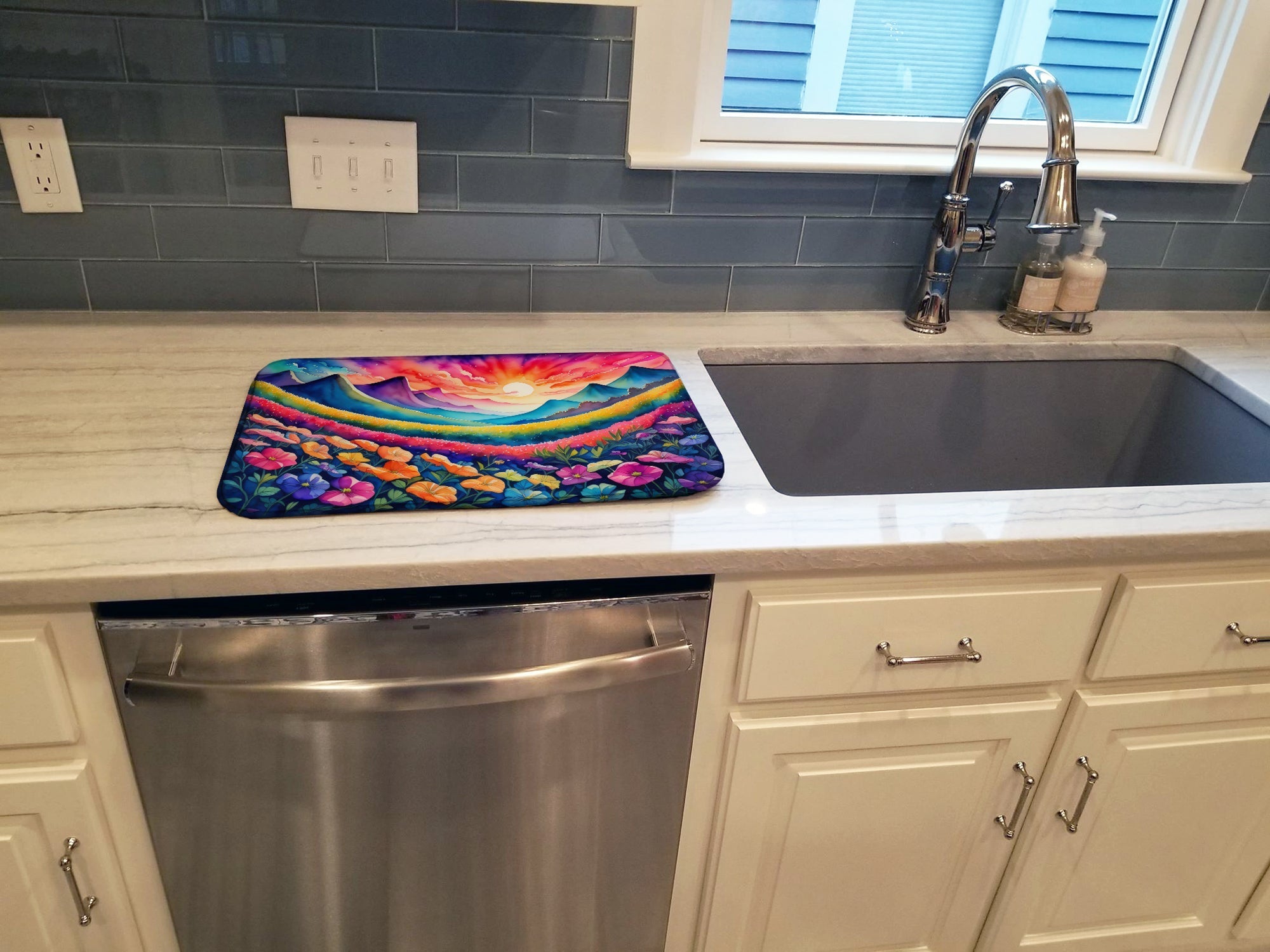 Petunias in Color Dish Drying Mat Absorbent Dish Drying Mat Pad for Kitchen Counter Dish Drainer Mat for Countertop, 14 x 21", Multicolor