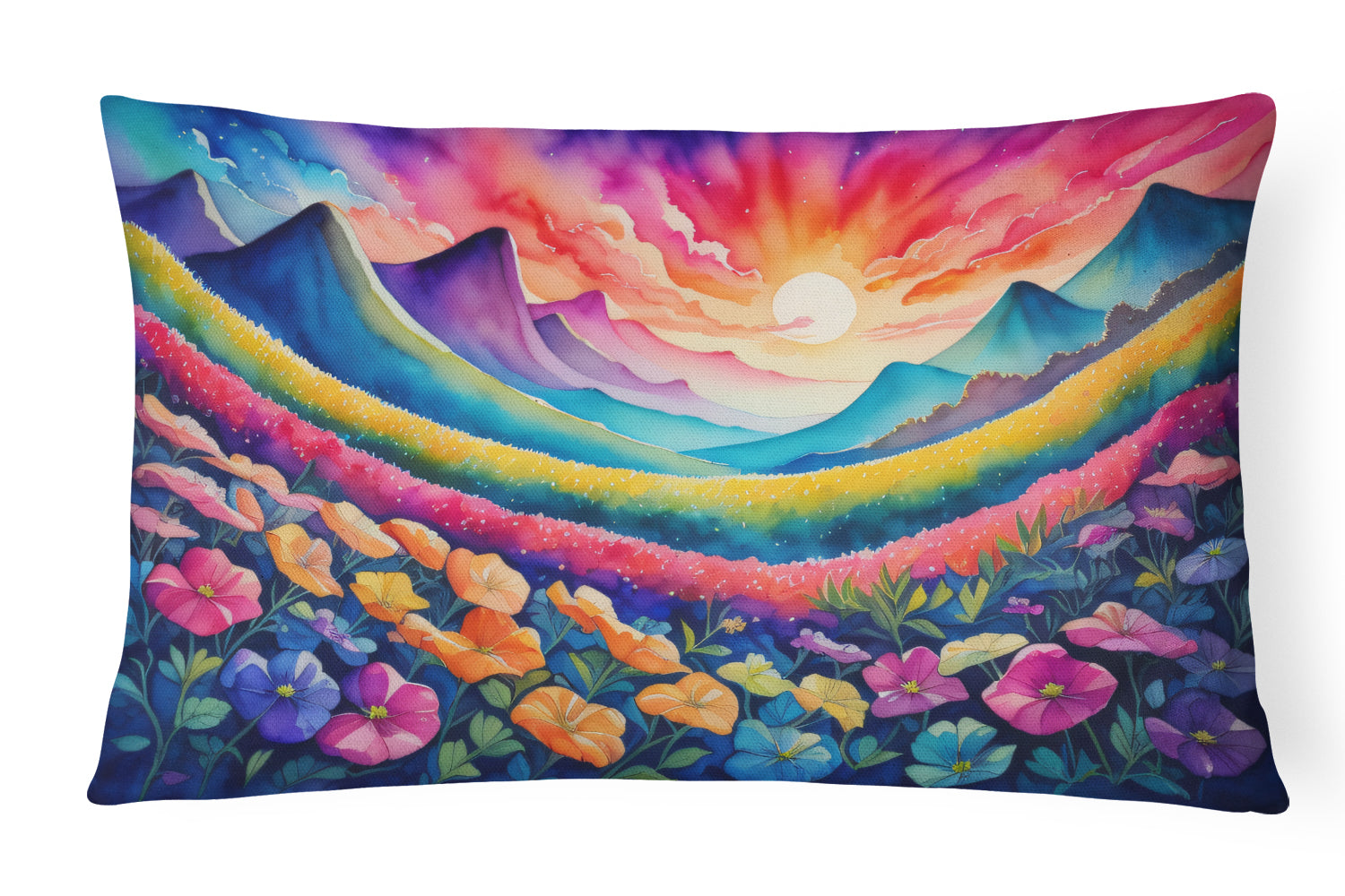 Petunias in Color Decorative Throw Pillow 12x16 Indoor Outdoor Accent Cushion, Fabric Cover with Insert for Sofa, Bed, Porch & Living Room