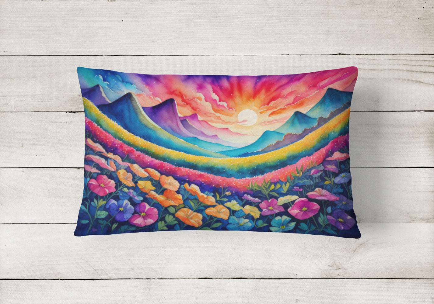 Petunias in Color Decorative Throw Pillow 12x16 Indoor Outdoor Accent Cushion, Fabric Cover with Insert for Sofa, Bed, Porch & Living Room