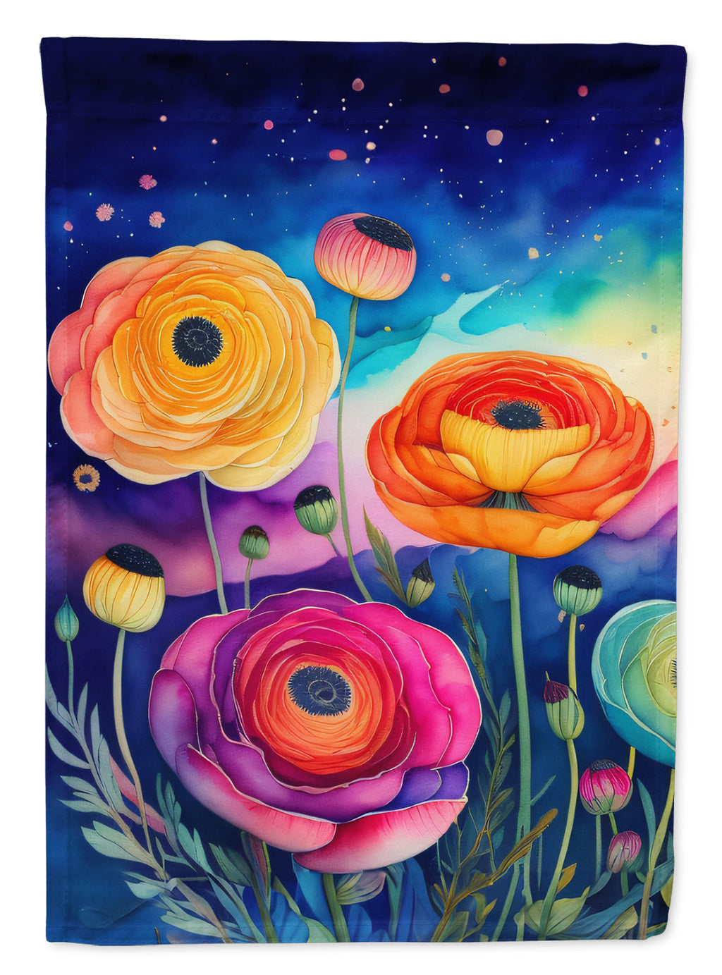 Ranunculus in Color House Flag 28x40 Porch Sleeve Pole Decorative Outside Yard Banner Artwork Wall Hanging, Polyester
