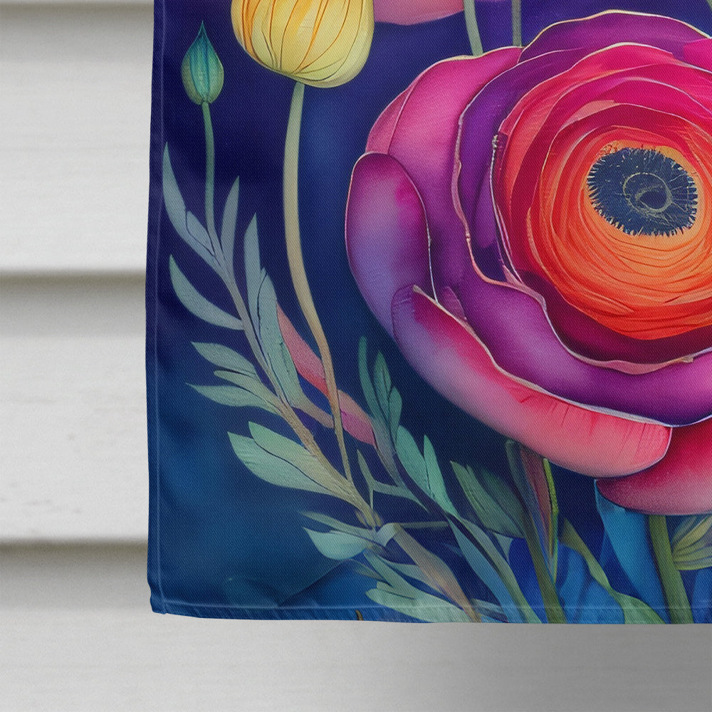 Ranunculus in Color House Flag 28x40 Porch Sleeve Pole Decorative Outside Yard Banner Artwork Wall Hanging, Polyester