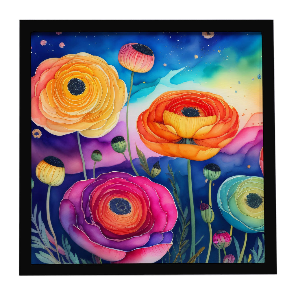 Ranunculus in Color Framed Metal Print Bathroom, Kitchen, Office, Home Decor Wall Art Ready to Hang, Square, 8X8