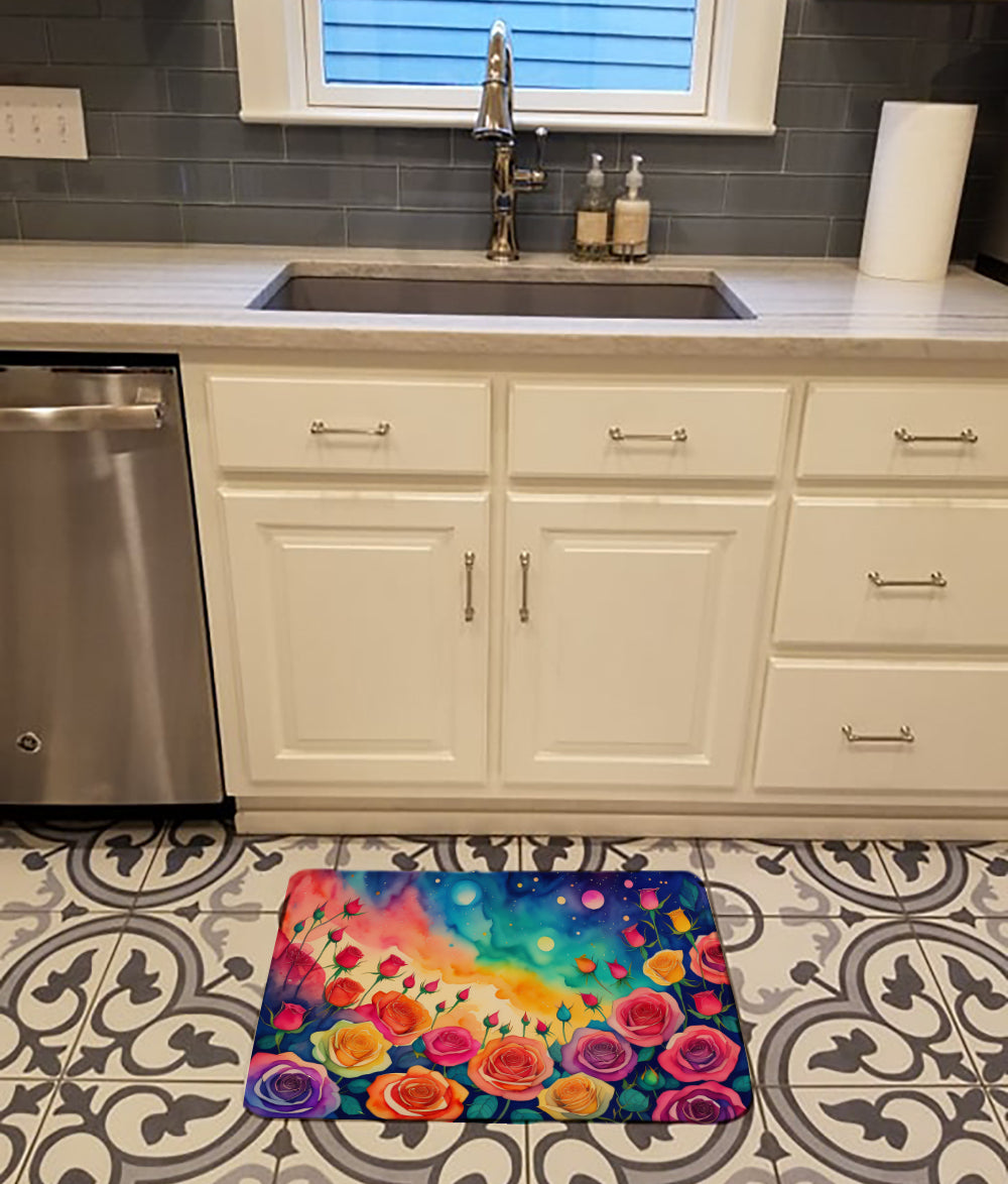 Roses in Color Memory Foam Kitchen Mat Machine Washable Anti-Fatigue Cushion Comfort Bath or Kitchen Rug
