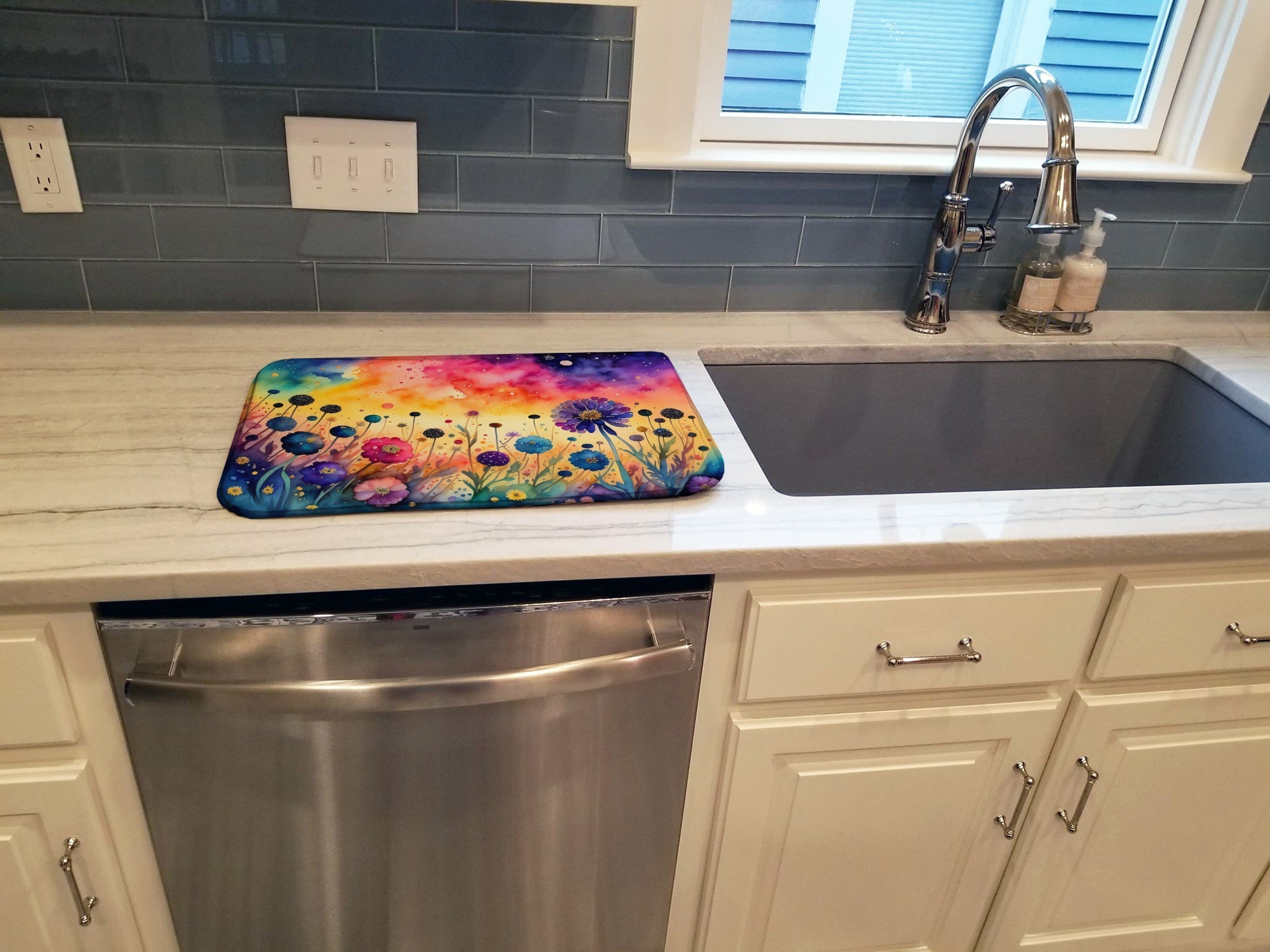 Scabiosa in Color Dish Drying Mat Absorbent Dish Drying Mat Pad for Kitchen Counter Dish Drainer Mat for Countertop, 14 x 21", Multicolor