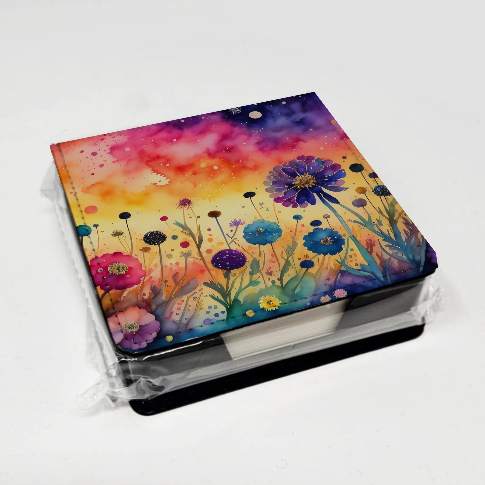 Scabiosa in Color PU Leather Note Paper Holder with Artist-Designed Cover, Desk Accessory, Office Gift