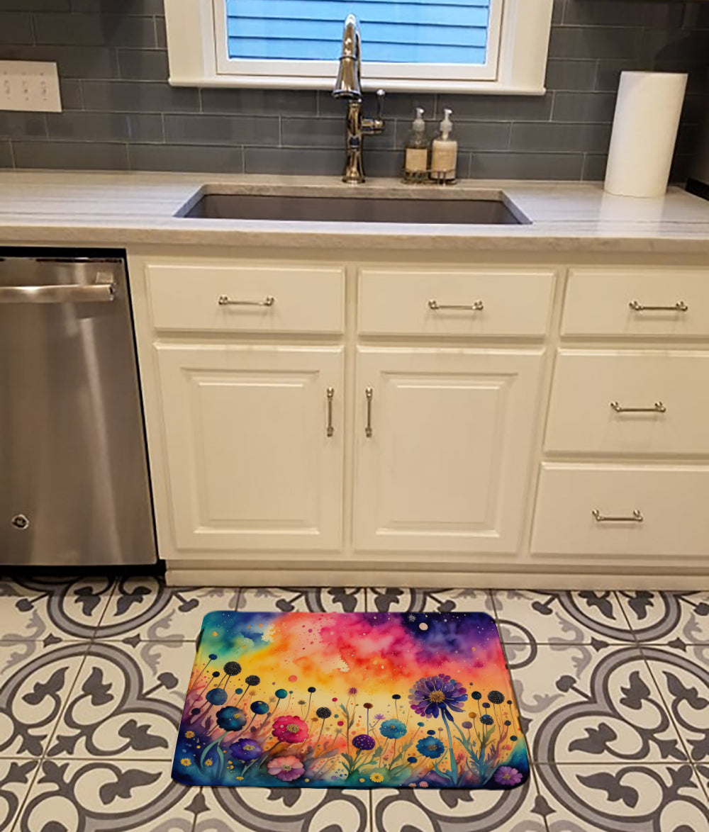 Scabiosa in Color Memory Foam Kitchen Mat Machine Washable Anti-Fatigue Cushion Comfort Bath or Kitchen Rug