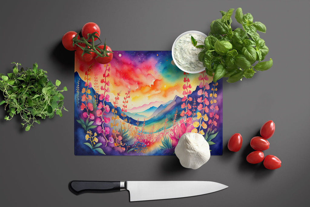 Snapdragon in Color Cutting Board Tempered Glass Kitchen Cutting Surface, Heat Resistant Chopping, Non-Slip Feet, Food Prep & Serving