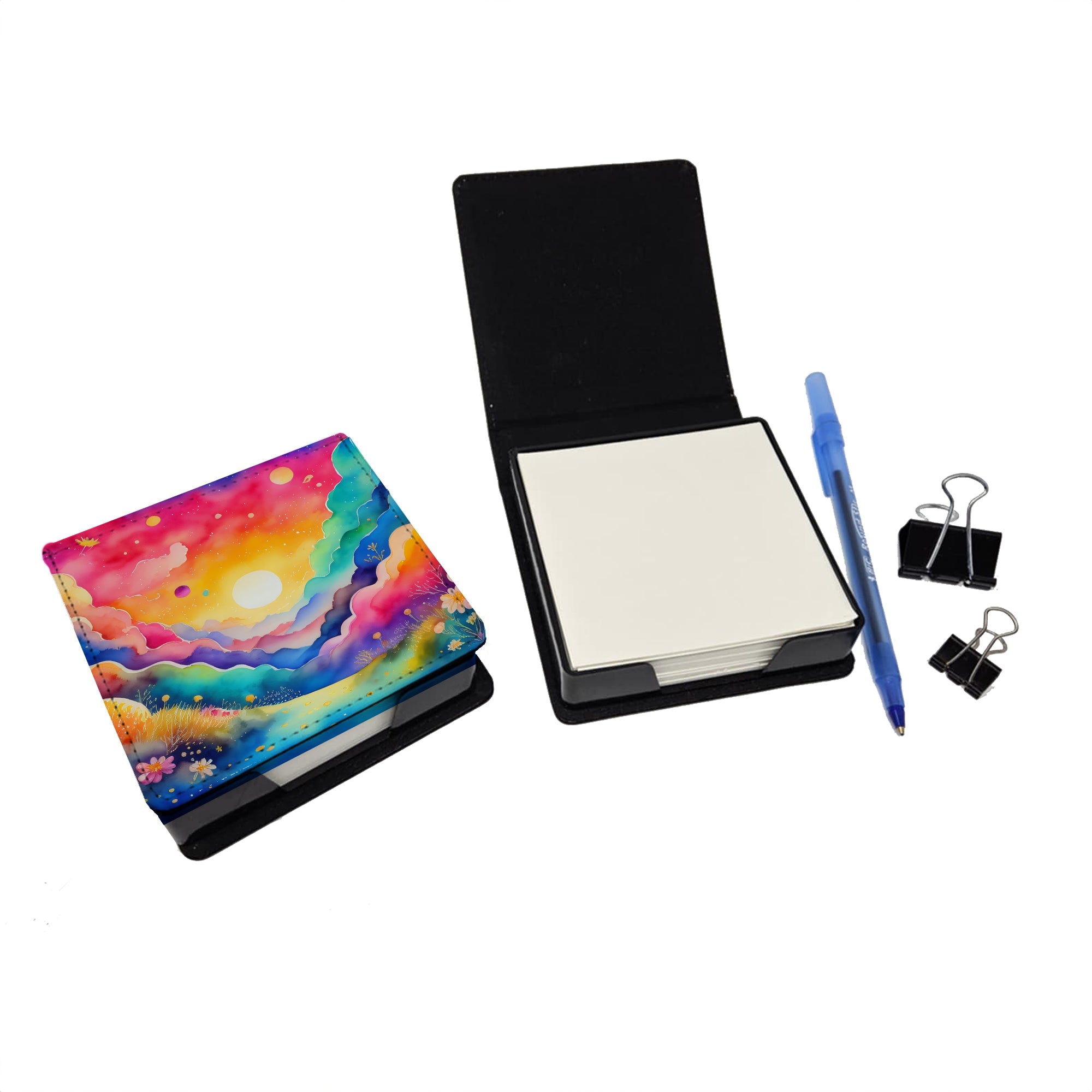 Stock, or Gillyflower in Color PU Leather Note Paper Holder with Artist-Designed Cover, Desk Accessory, Office Gift
