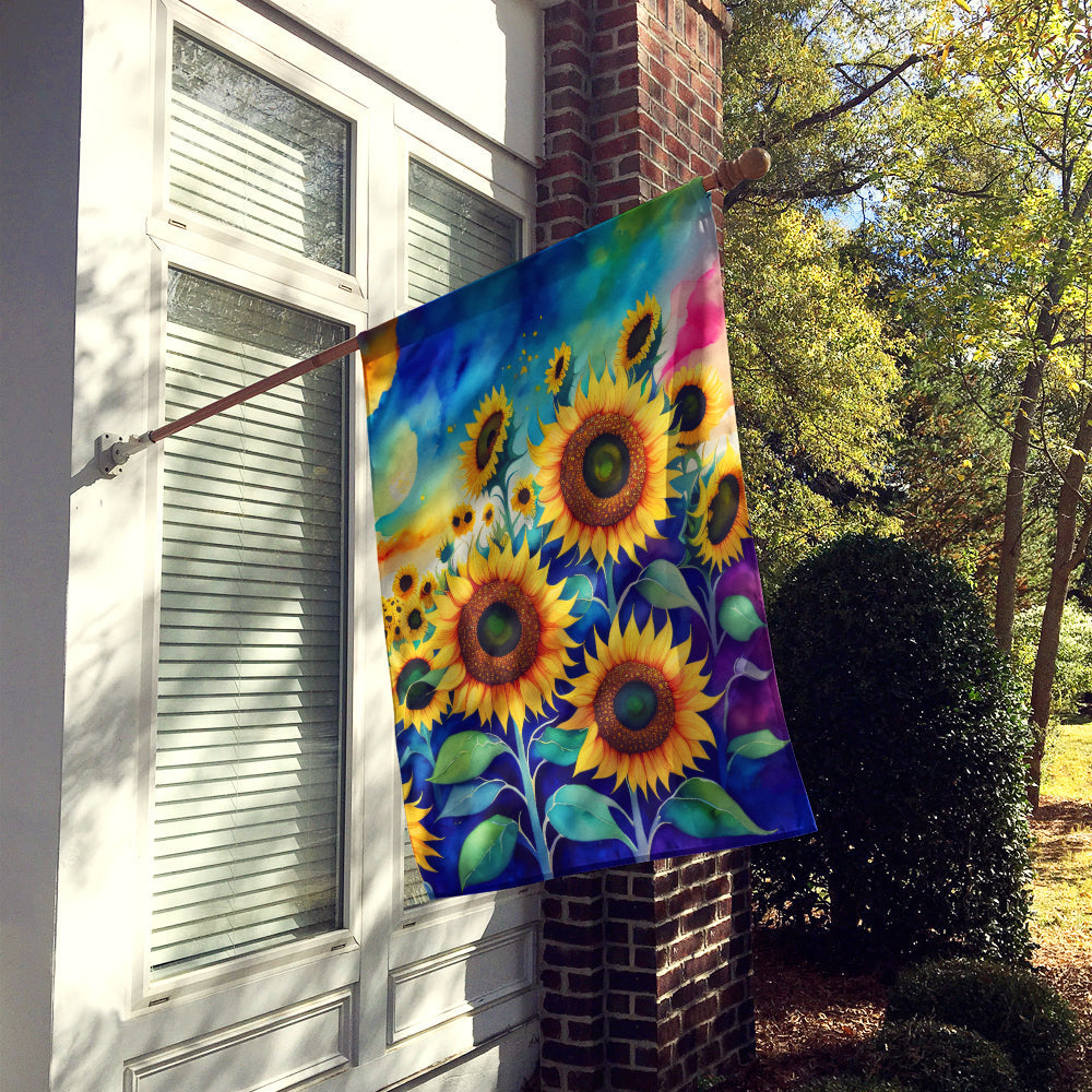 Sunflowers in Color House Flag 28x40 Porch Sleeve Pole Decorative Outside Yard Banner Artwork Wall Hanging, Polyester