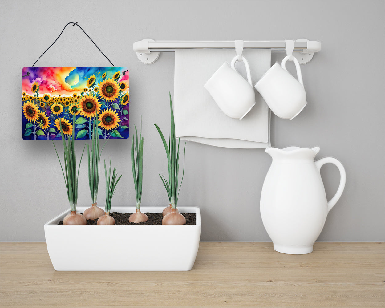 Sunflowers in Color Wall or Door Hanging Prints Aluminum Metal Sign Kitchen Wall Bar Bathroom Plaque Home Decor, 8HX12W, Multicolor