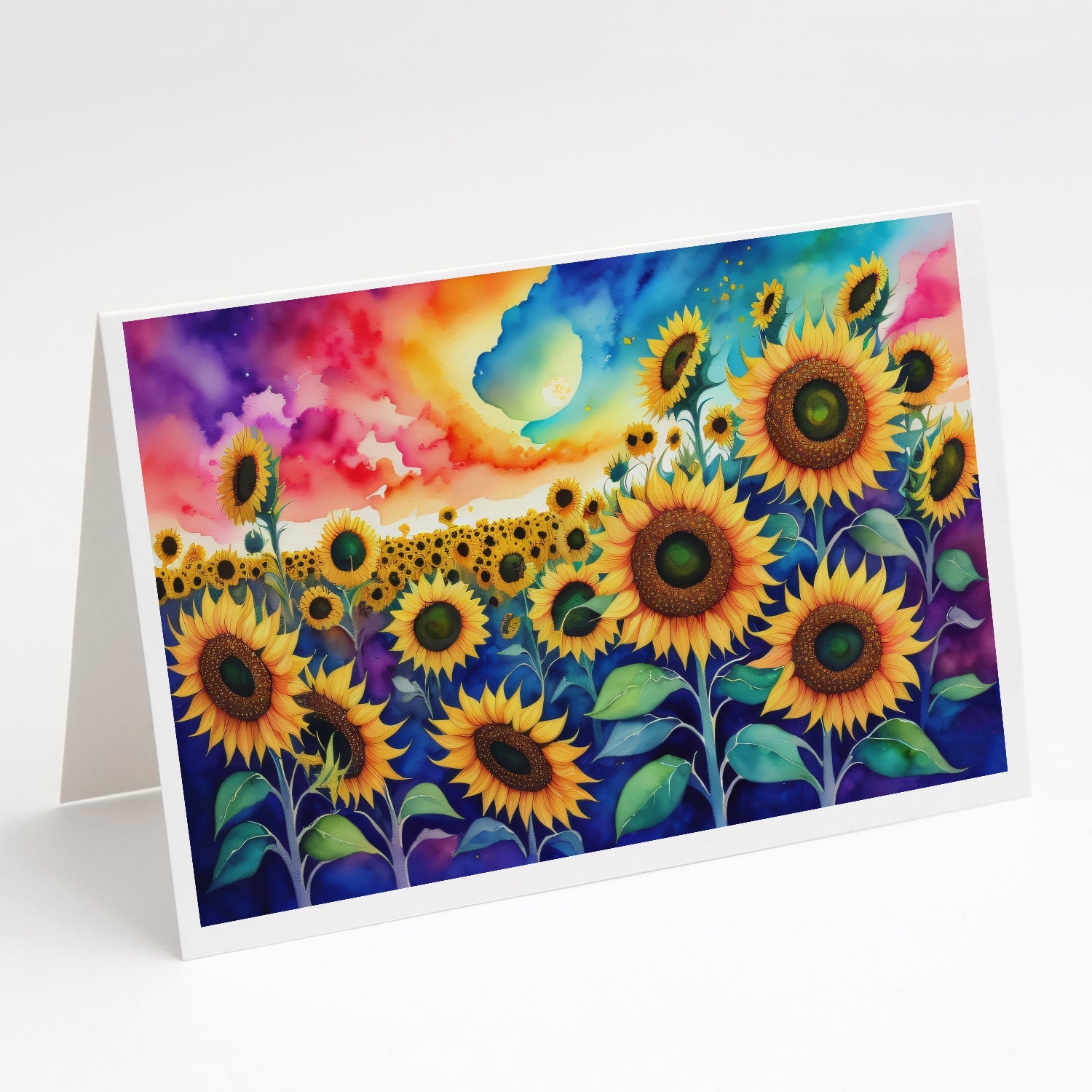 Sunflowers in Color Greeting Cards Pack of 8 Blank Cards with Envelopes Whimsical A7 Size 5x7