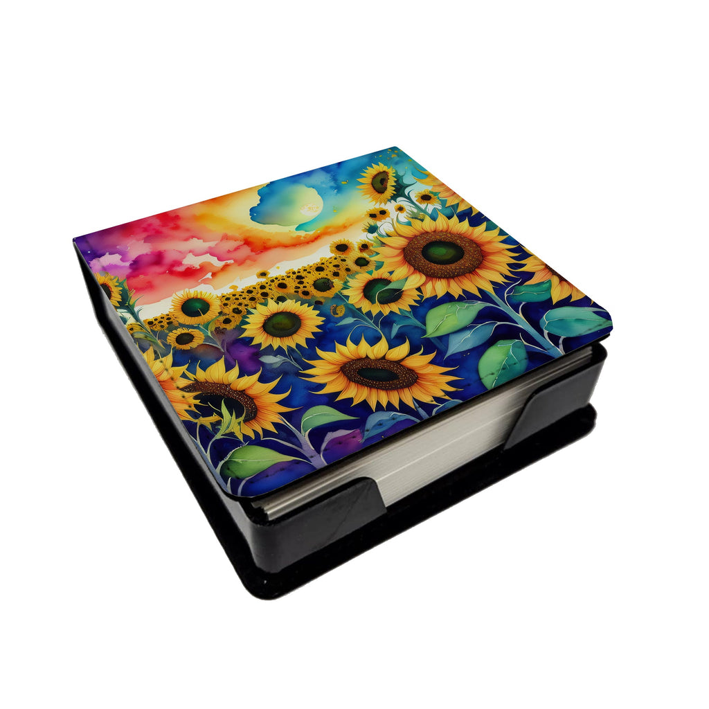 Sunflowers in Color PU Leather Note Paper Holder with Artist-Designed Cover, Desk Accessory, Office Gift