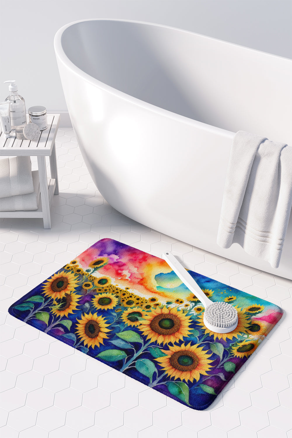 Sunflowers in Color Memory Foam Kitchen Mat Machine Washable Anti-Fatigue Cushion Comfort Bath or Kitchen Rug