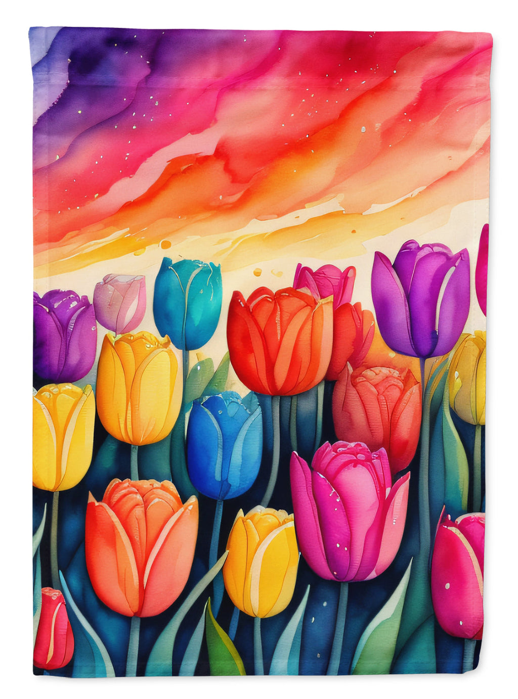 Tulips in Color House Flag 28x40 Porch Sleeve Pole Decorative Outside Yard Banner Artwork Wall Hanging, Polyester