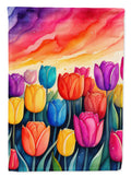 Tulips in Color House Flag 28x40 Porch Sleeve Pole Decorative Outside Yard Banner Artwork Wall Hanging, Polyester