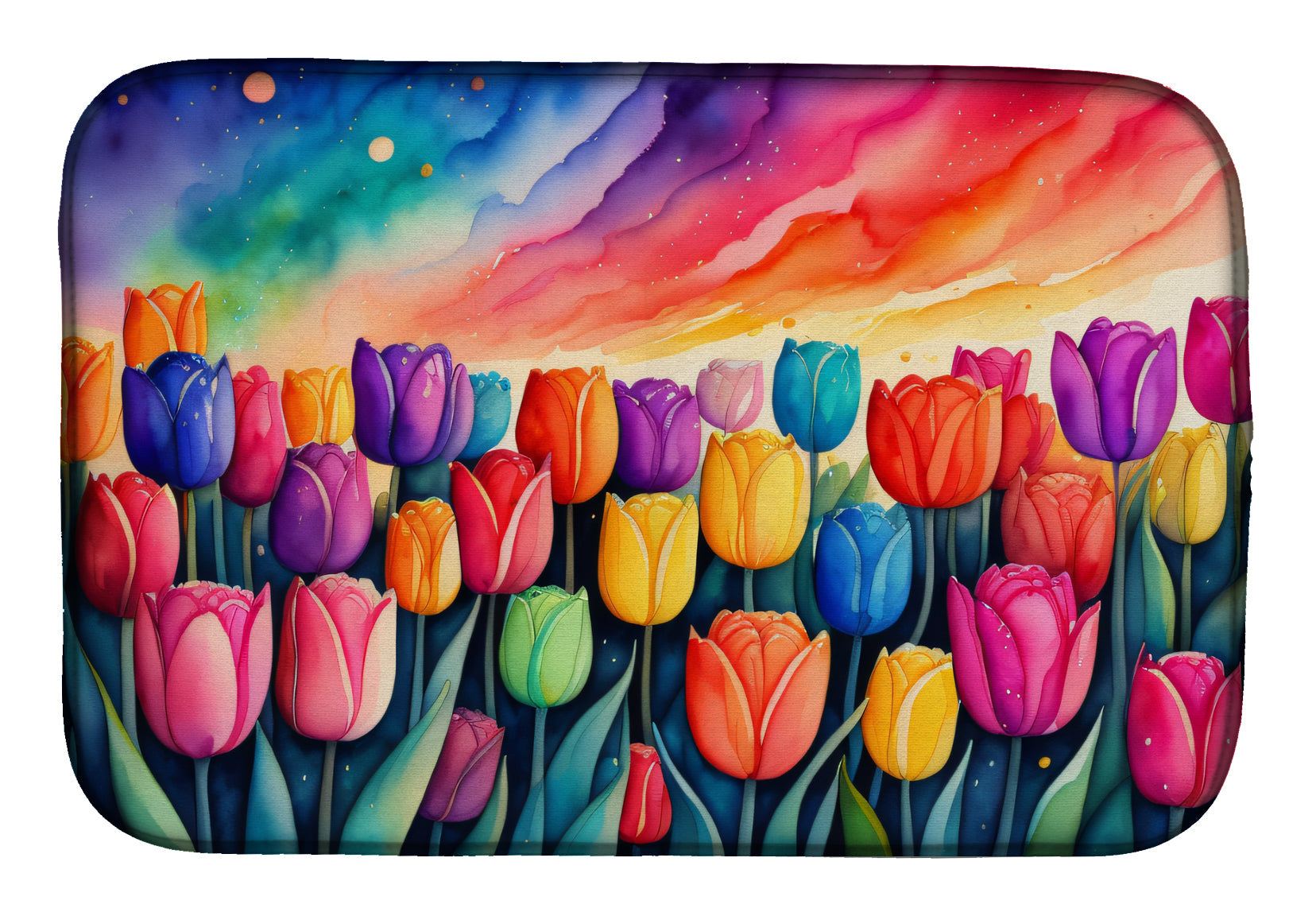 Tulips in Color Dish Drying Mat Absorbent Dish Drying Mat Pad for Kitchen Counter Dish Drainer Mat for Countertop, 14 x 21", Multicolor