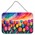Tulips in Color Wall or Door Hanging Prints Aluminum Metal Sign Kitchen Wall Bar Bathroom Plaque Home Decor, 8HX12W, Multicolor