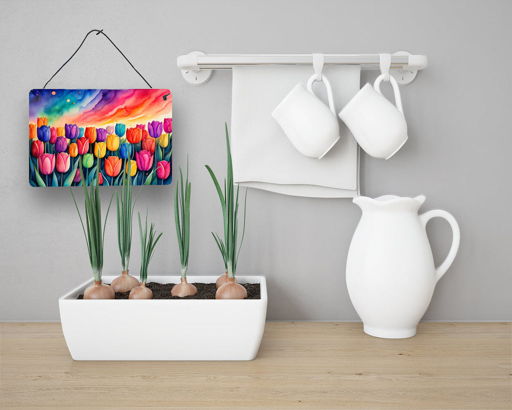 Tulips in Color Wall or Door Hanging Prints Aluminum Metal Sign Kitchen Wall Bar Bathroom Plaque Home Decor, 8HX12W, Multicolor