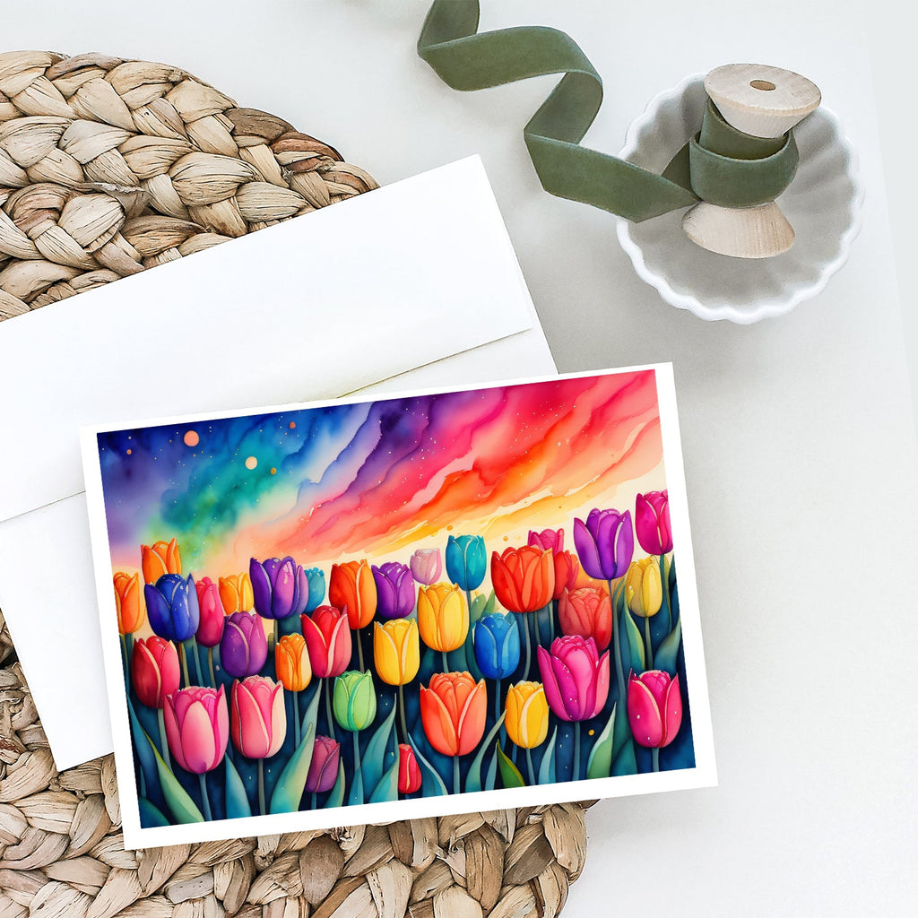 Tulips in Color Greeting Cards Pack of 8 Blank Cards with Envelopes Whimsical A7 Size 5x7