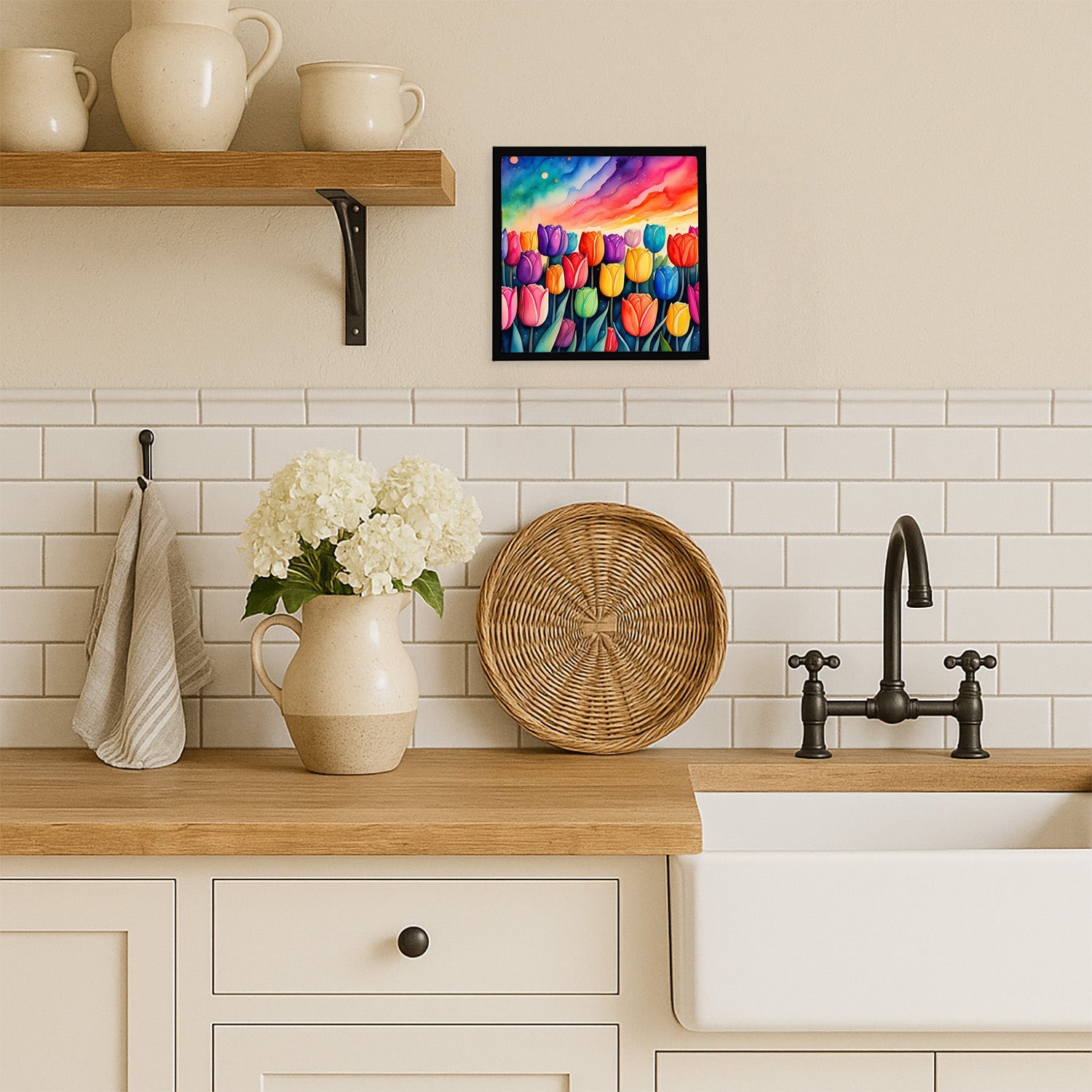 Tulips in Color Framed Metal Print Bathroom, Kitchen, Office, Home Decor Wall Art Ready to Hang, Square, 8X8