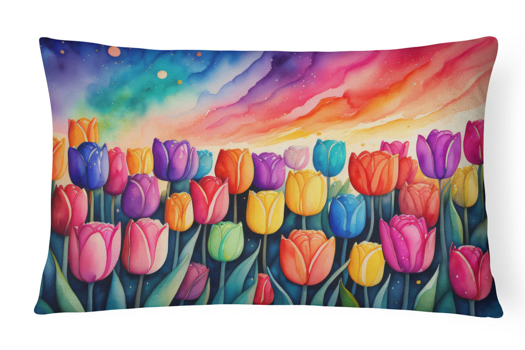 Tulips in Color Decorative Throw Pillow 12x16 Indoor Outdoor Accent Cushion, Fabric Cover with Insert for Sofa, Bed, Porch & Living Room