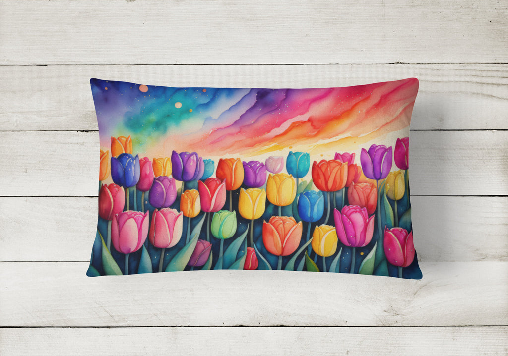 Tulips in Color Decorative Throw Pillow 12x16 Indoor Outdoor Accent Cushion, Fabric Cover with Insert for Sofa, Bed, Porch & Living Room