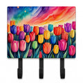 Tulips in Color Leash or Key Holder Wall Hooks, Coat Rack Wall Mount, for Hanging Keys, Towels, Aprons, Leashes
