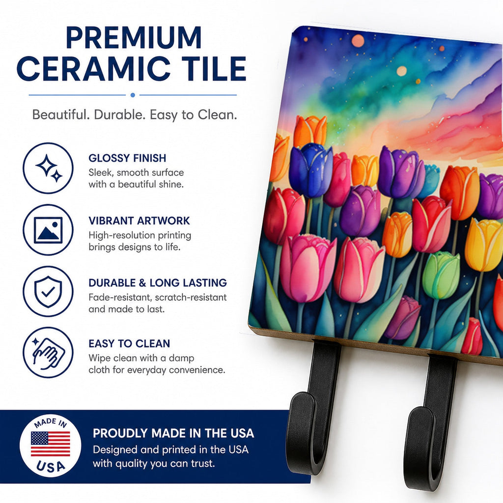 Tulips in Color Leash or Key Holder Wall Hooks, Coat Rack Wall Mount, for Hanging Keys, Towels, Aprons, Leashes