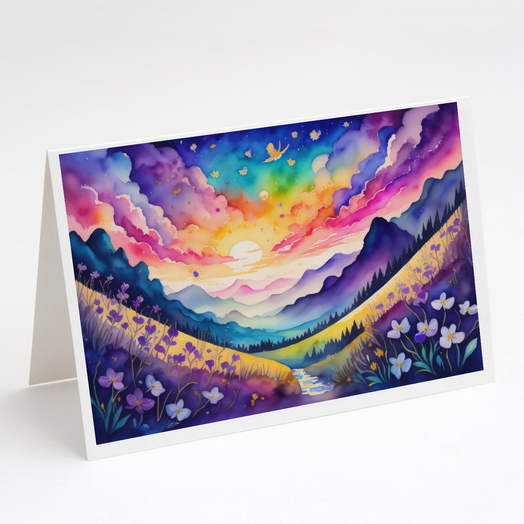 Violets in Color Greeting Cards Pack of 8 Blank Cards with Envelopes Whimsical A7 Size 5x7