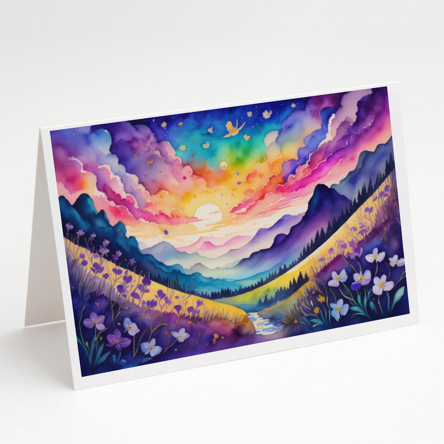 Violets in Color Greeting Cards Pack of 8 Blank Cards with Envelopes Whimsical A7 Size 5x7