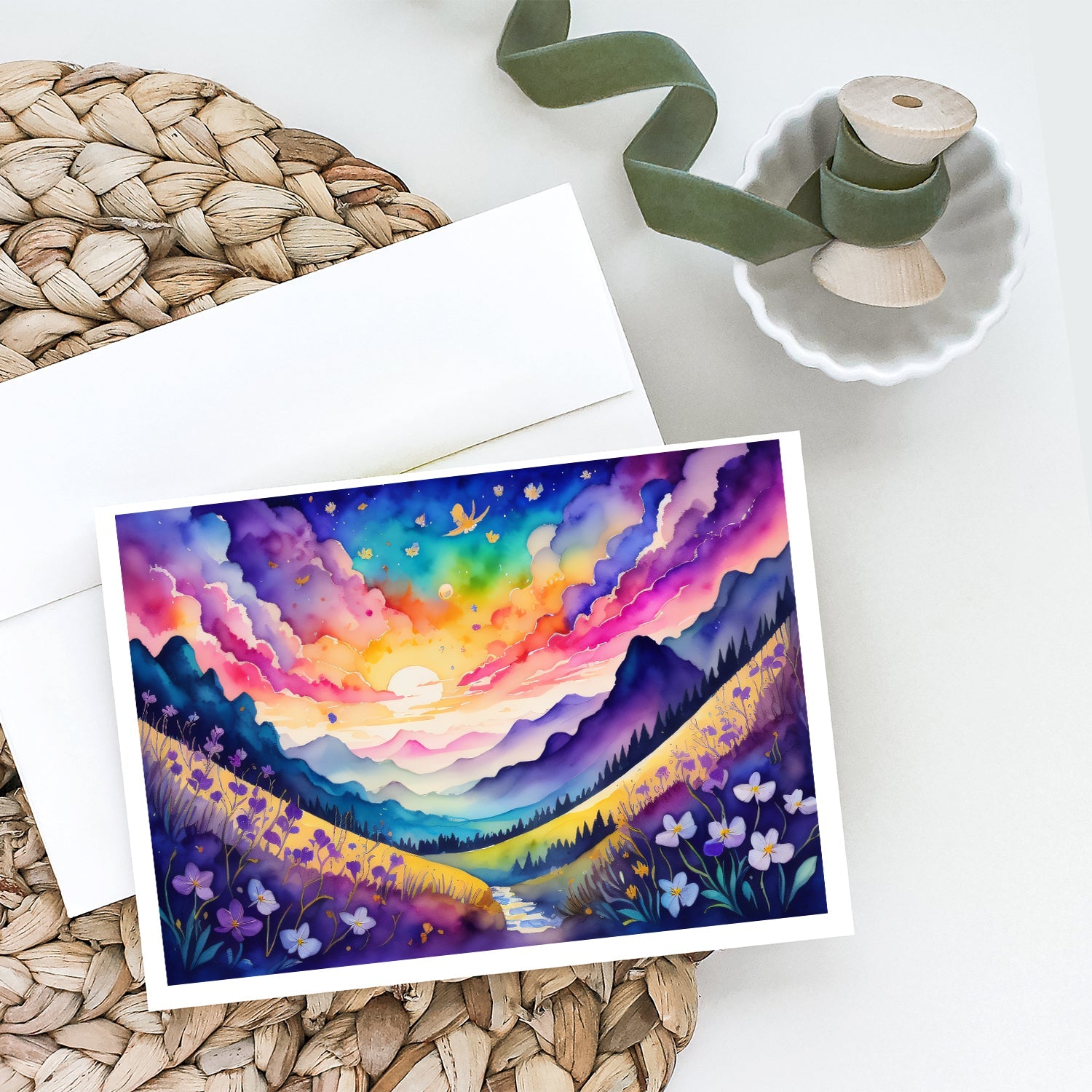 Violets in Color Greeting Cards Pack of 8 Blank Cards with Envelopes Whimsical A7 Size 5x7