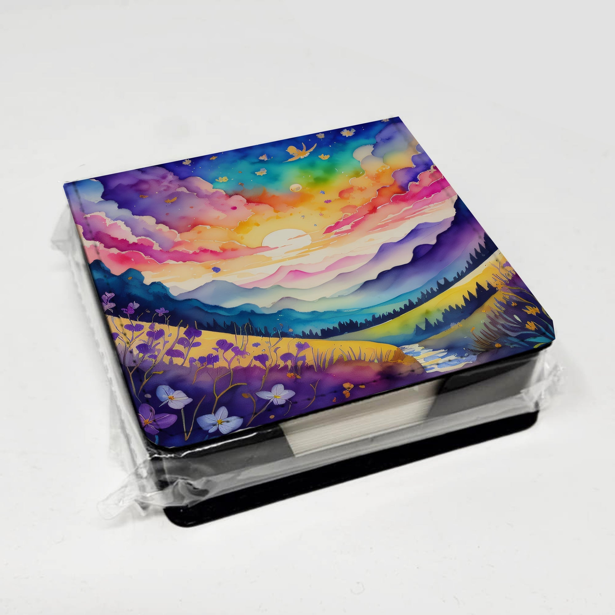 Violets in Color PU Leather Note Paper Holder with Artist-Designed Cover, Desk Accessory, Office Gift