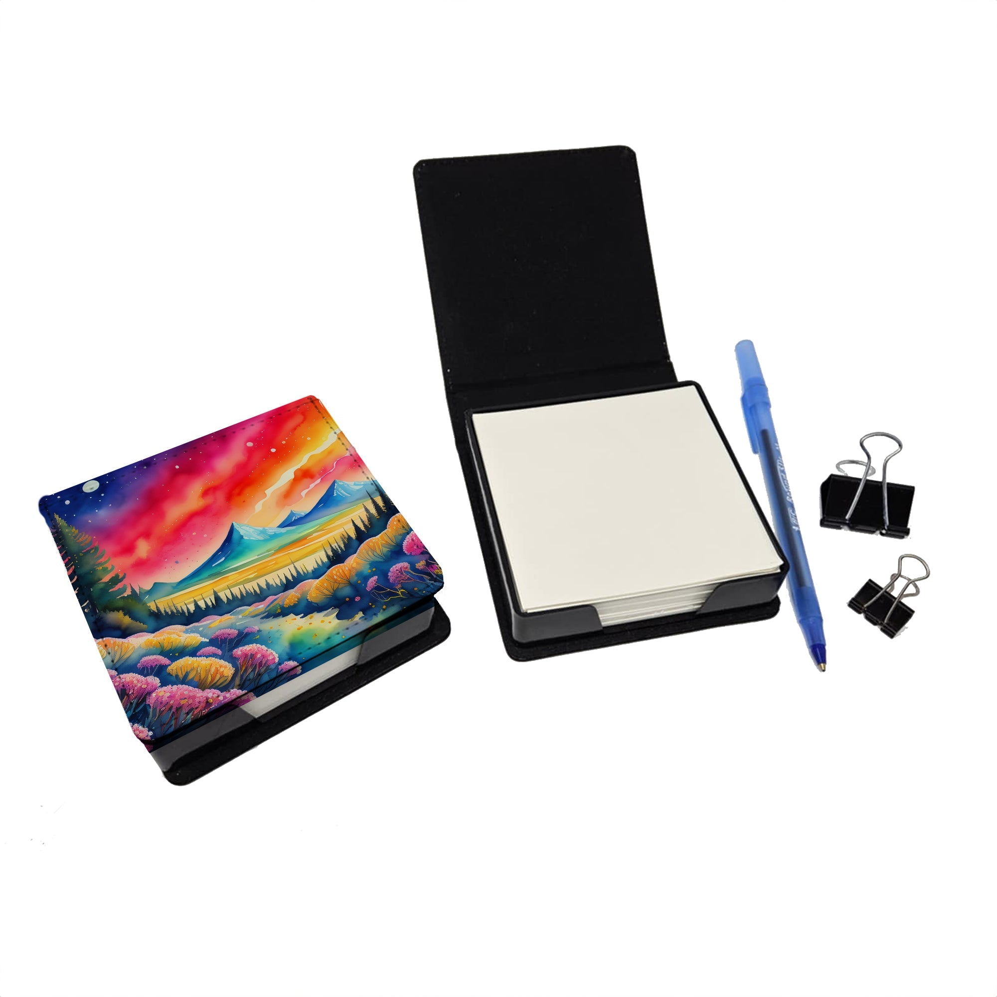 Yarrow in Color PU Leather Note Paper Holder with Artist-Designed Cover, Desk Accessory, Office Gift