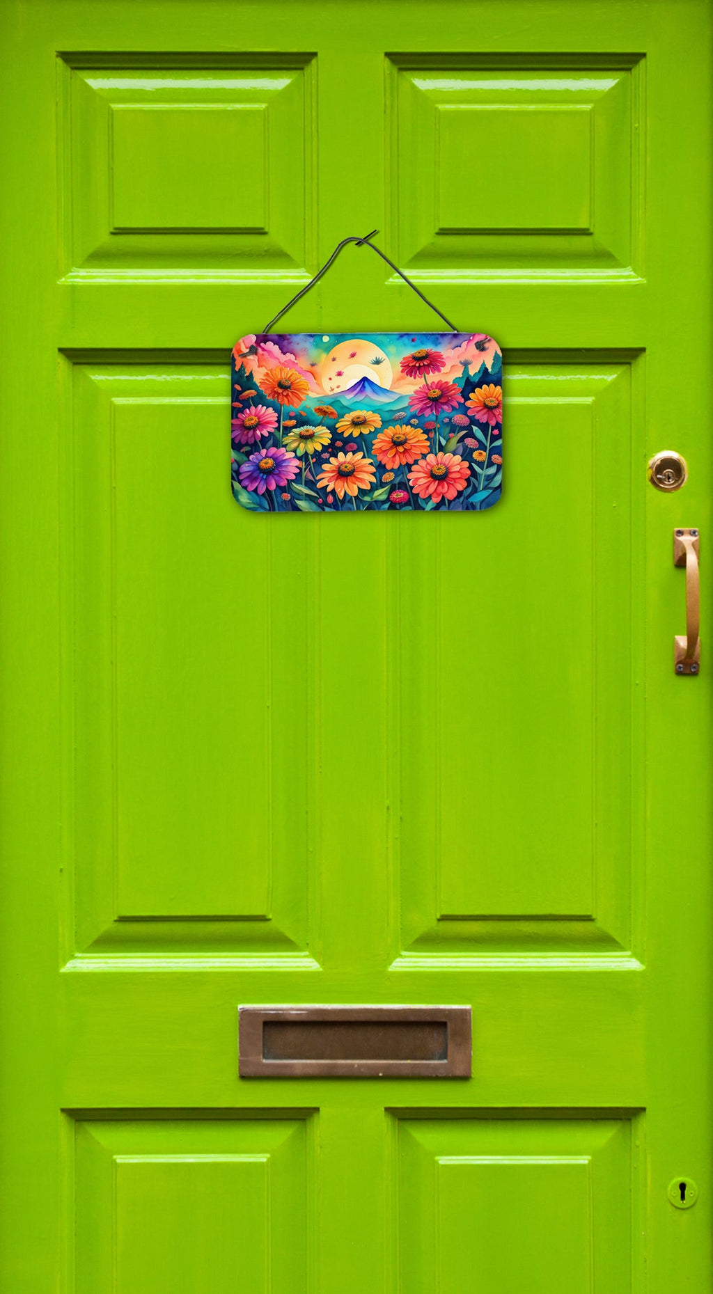 Zinnias in Color Wall or Door Hanging Prints Aluminum Metal Sign Kitchen Wall Bar Bathroom Plaque Home Decor, 8HX12W, Multicolor