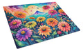 Zinnias in Color Cutting Board Tempered Glass Kitchen Cutting Surface, Heat Resistant Chopping, Non-Slip Feet, Food Prep & Serving