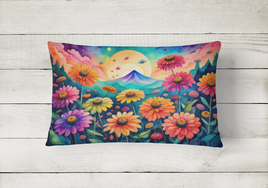Zinnias in Color Decorative Throw Pillow 12x16 Indoor Outdoor Accent Cushion, Fabric Cover with Insert for Sofa, Bed, Porch & Living Room
