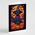 Affenpinscher Witchy Halloween Greeting Cards Pack of 8 Blank Cards with Envelopes Whimsical A7 Size 5x7