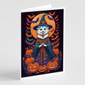 American Eskimo Witchy Halloween Greeting Cards Pack of 8 Blank Cards with Envelopes Whimsical A7 Size 5x7